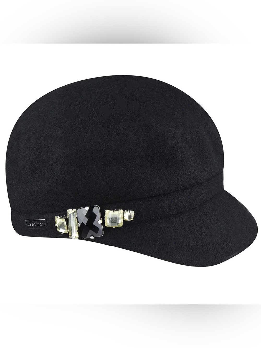Black Betmar Women's Felt Cap with Decorative Gem Trim